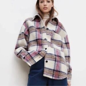 Zara Plaid Utility Jacket in Pink and Blue
